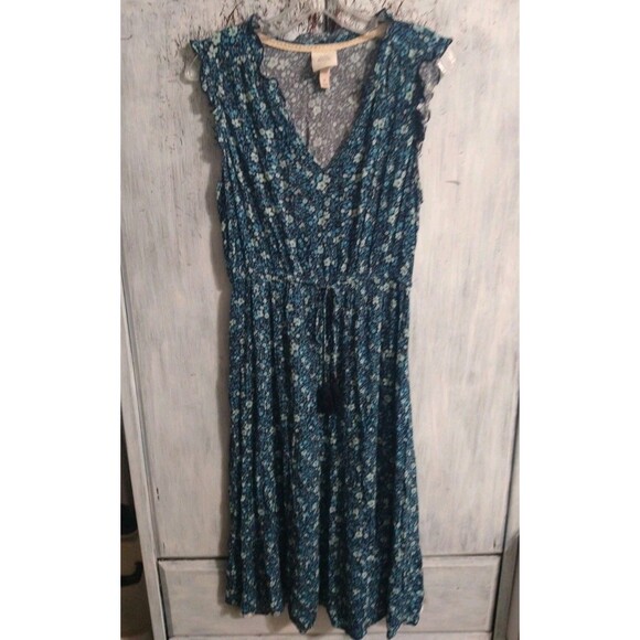 Knox Rose Ruffled Sleeveless V-neck Midi Dress Floral Medium Cottagecore Boho - Picture 2 of 9